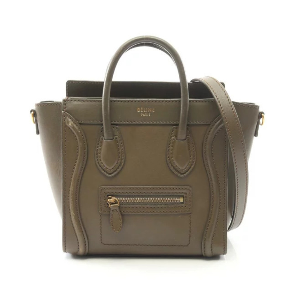 Celine Luggage Tote Shopper Handbag Leather Khaki Green